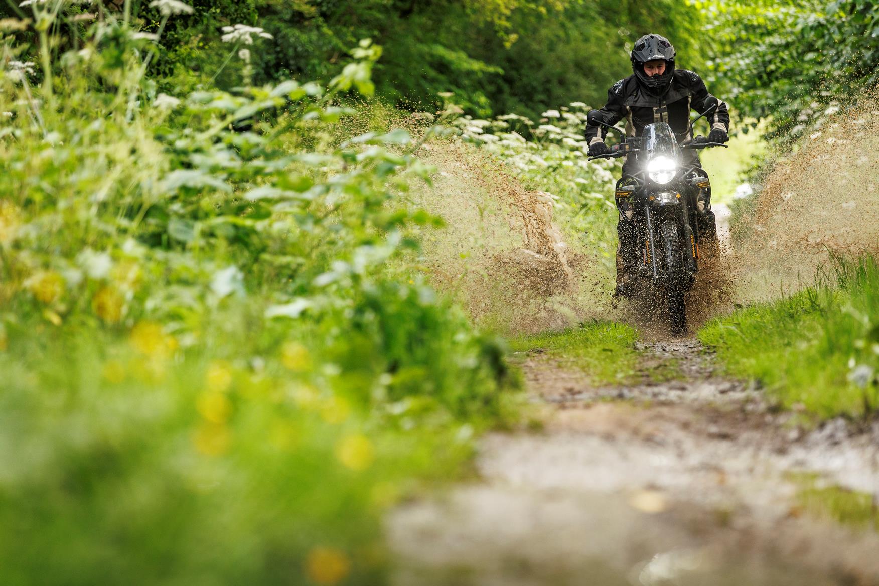 2024-on Royal Enfield Himalayan 450 Joe's Long Term bike riding through a puddle