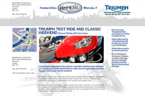 Book Triumph test rides online with Metropolis