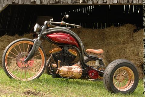 Radical Harley-based Penny Farthing-styled trike