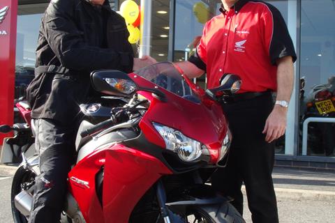 Honda Fireblade winner picks up his prize