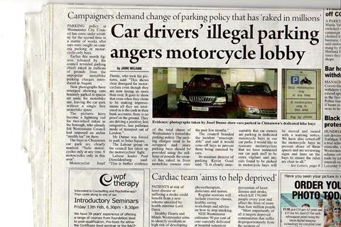 Car driver's illegal parking angers motorcycle lobby