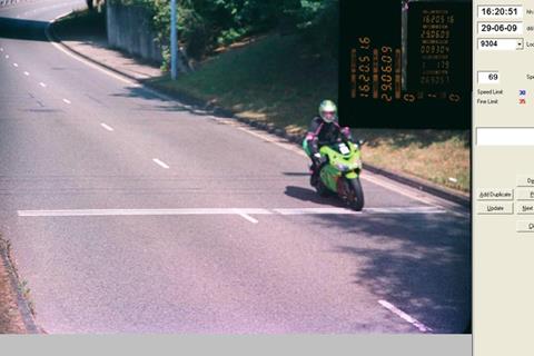 Speeding biker snared by front-facing speed camera shots