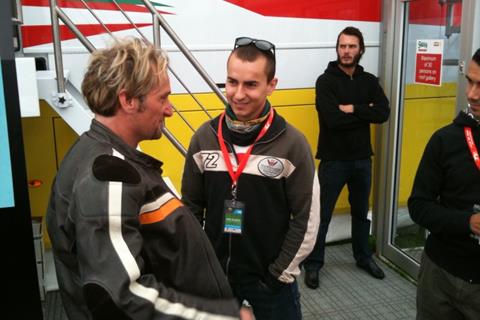 Foggy gives advice to Lorenzo before TT parade lap