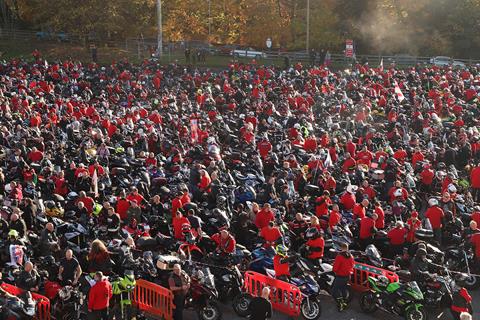 Thousands of motorcyclists form a Ring of Red around Manchester