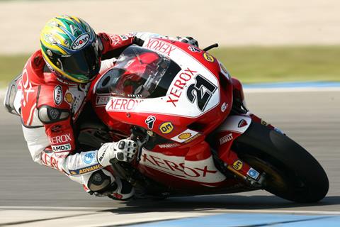 Troy Bayliss switches places with Troy Corser on the World Superbike timesheets in Misano