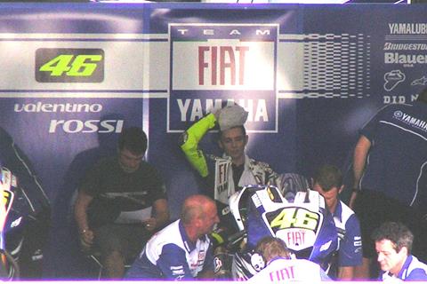 Rossi in the pits at Sepang test