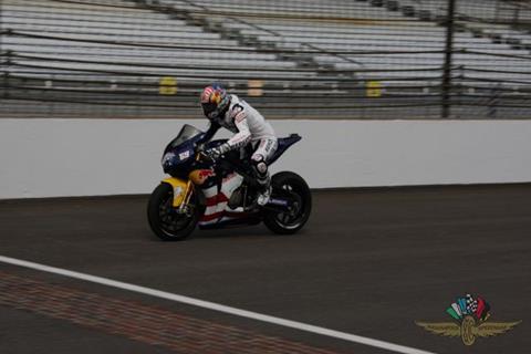 MotoGP: Nicky Hayden completes first lap of Indianapolis Motor Speedway on 1909 Indian