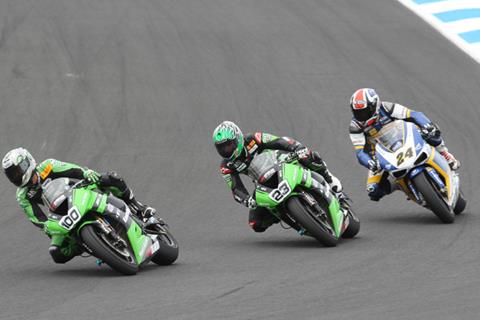 Kawasaki WSB factory team at Brands Hatch BSB