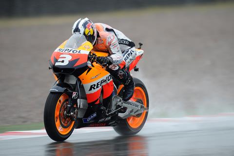 British MotoGP: Dani Pedrosa fastest at rain-hit Donington