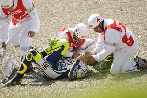 Mugello MotoGP: Valentino Rossi breaks right leg in massive crash