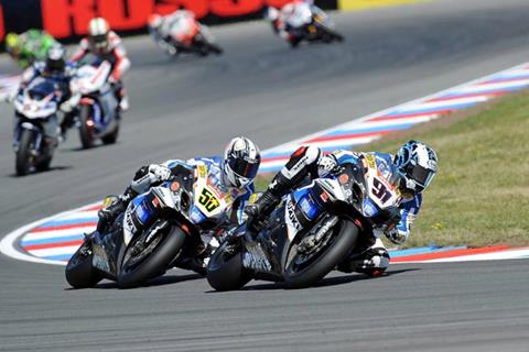 Haslam and Guintoli at Brands BSB