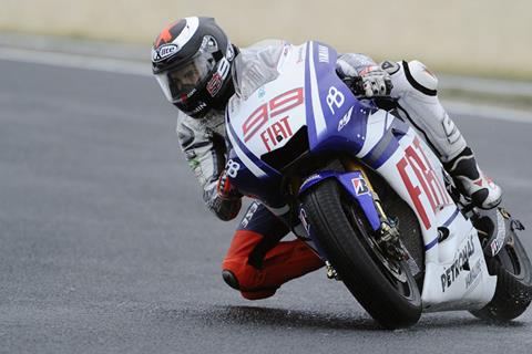 Jorge Lorenzo on top at cold and wet Phillip Island