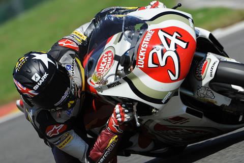 Scott Redding rides historic Kevin Schwantz Suzuki 500