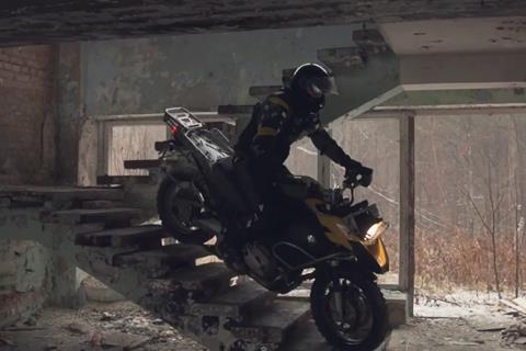 BMW R1200GS ridden around abandoned holiday camp