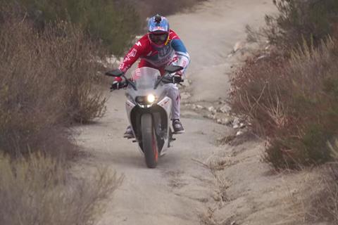 KTM RC390 takes on downhill mountain bike course