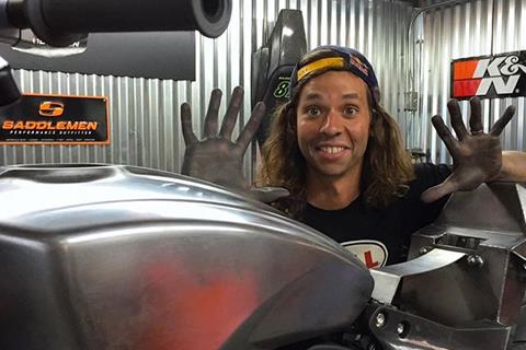 Stunt rider Aaron Colton is customising a Victory Octane