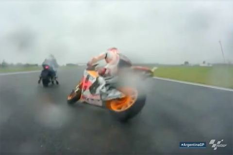 Video: Marquez lucky to escape practice start close call