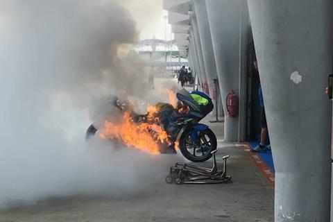 MotoGP: Suzuki bike destroyed in pit lane fire