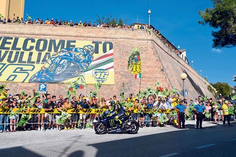 Valentino Rossi rides YZR-M1 to Misano GP