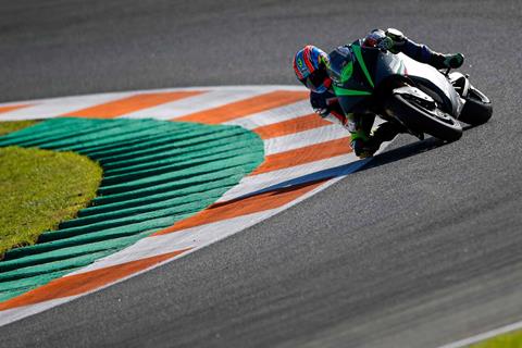 Riding a MotoE-spec Energica Ego Corsa electric motorbike at Valencia